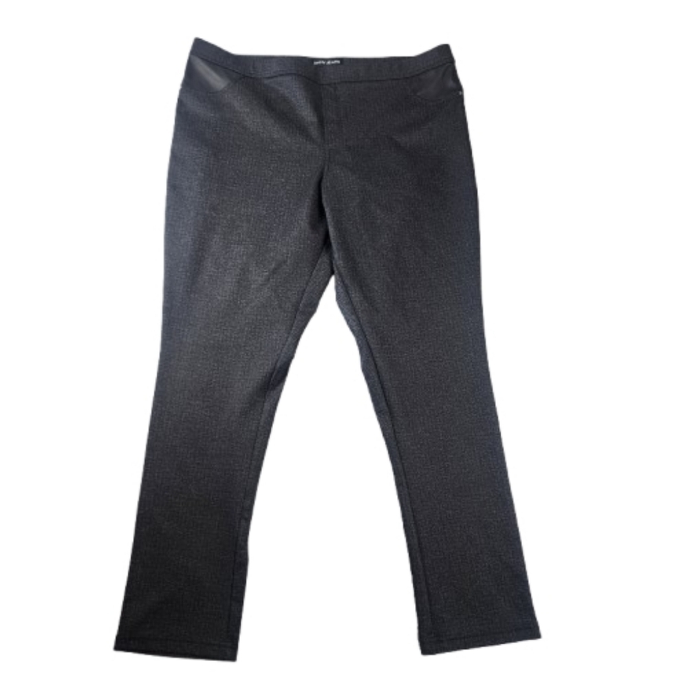DKNY Black/Gray Stretch Pants Womens XXL Back Pockets Faux Lether Front Pocketd